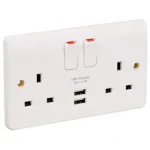 MK Logic Plus 2-Gang Socket with USB Charging White